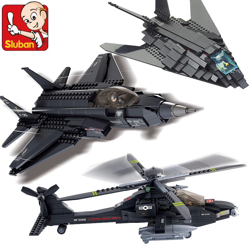 小鲁班战斗机积木 拼装玩具f-35飞机积木拼插军事6岁以上男孩玩具