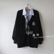 日系中学生校服套装，jk开衫秋冬黑色毛衣针织衫班服长袖