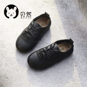 贝然童鞋女童韩版真皮单鞋2022公主鞋豆豆鞋舒适演出黑色皮鞋