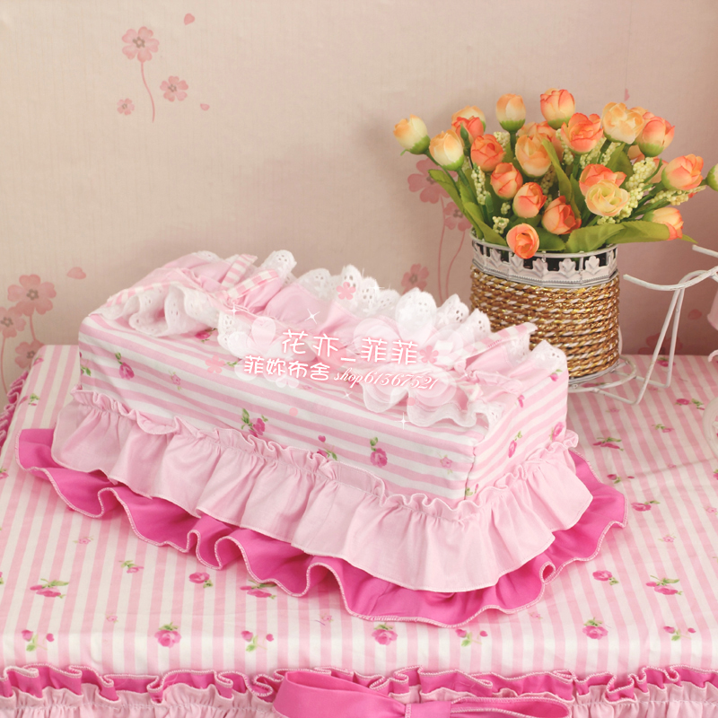 the republic of korea Countryside series Floral Stripes lovely princess Fabric art Tissue box a dust cover Tissue coverin the Storage consolidation , Home Storage appliances , Pouch , Towel sets category - from Buy2taobao.com to provide professional Taobao agent buy service