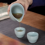 汝窑功夫茶具套装家用办公室景德镇陶瓷冰裂釉泡茶壶，茶海茶杯