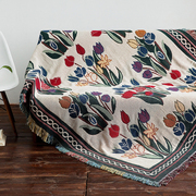 复古做旧创意单双人沙发套罩全盖简约现代沙发垫地毯桌布纯棉线毯