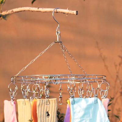 侨丰 不锈钢多夹防风晒衣架 双层实心防滑晾晒架 强力20夹