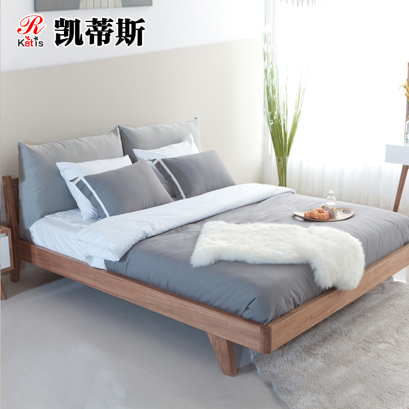凯蒂斯 简约布床小户型布艺实木床可拆洗1.8米双人布床 软床