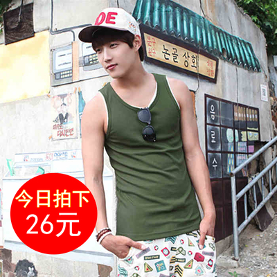 韩版纯色男士背心男士纯棉款运动休闲四季打底汗背心男修身弹力棉