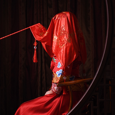 菲寻 新娘结婚红盖头喜盖头纱喜帕蒙头巾婚庆中式喜字流苏盖头布