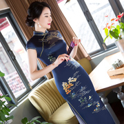 新中式长款旗袍2024高端气质，复古盘扣日常宴会，演出走秀祺袍裙