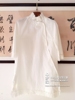 中式外套内搭蕾丝领斜襟，中长款棉麻白色衬衫打底衫