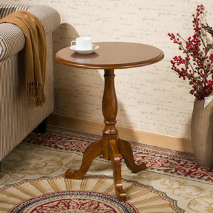 实木小圆桌美式沙发边桌，欧式简约圆茶几小茶几，边几角几咖啡电话桌