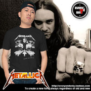 Metallica重金属乐队成员大拳图案头印花流行潮牌美式圆领短袖T恤