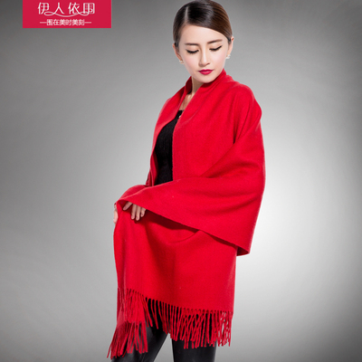 纯色羊毛围巾女秋冬季大红色羊羔绒长款冬天加