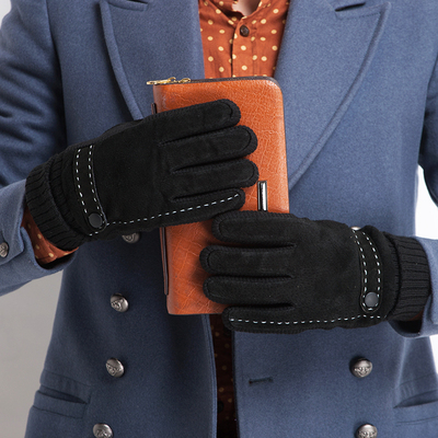 思妮冬季新款真皮手套时尚男士猪皮加绒手套骑车保暖防寒防风均码