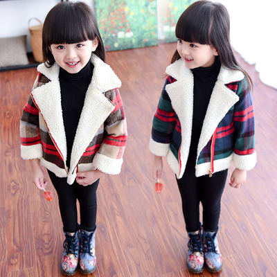 童装2015秋冬装新款韩版女童加绒加厚外套宝宝羊羔绒儿童上衣夹克