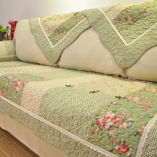 绿色时尚田园全棉布艺防滑沙发垫子纯棉，四季通用坐垫靠背巾加厚