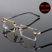 韩国男纯钛无框钻石，切边近视眼镜架镜框，镶钻渐变色防辐射镜片m4
