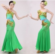 ！烟波绿舞蹈表演出孔雀服装民族服饰傣族舞蹈演出女-渐变绿