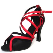 价流行红黑色搭配成人拉丁舞蹈鞋广场女式跳舞鞋国际交谊舞鞋