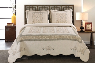 全棉绗缝绣花床盖空调，被夏凉被三件套双人床，罩床单水机洗棉被