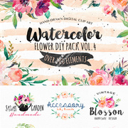 清新婚礼logo的森女风，手绘水彩花朵，花环png高清素材婚礼卡片素材