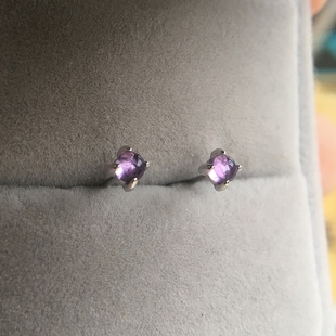 葡萄硬糖3毫米天然紫水晶，s925纯银镀白金耳钉耳骨钉