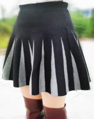 标题优化:2014秋冬新款条纹百搭拼接植绒修身保暖短裙