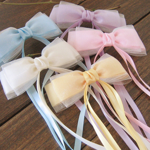 清爽夏日梦幻糖果色纱 日系韩国飘带蝴蝶结发饰 发夹头花头饰顶夹