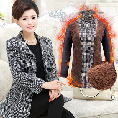 中老年女装秋冬装新款毛呢外套妈妈装中长款加绒加厚翻领大码风衣