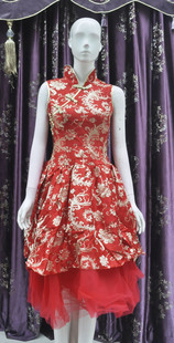 处理短旗袍夏季旗袍，蕾丝红色新娘进酒旗袍广州旗袍
