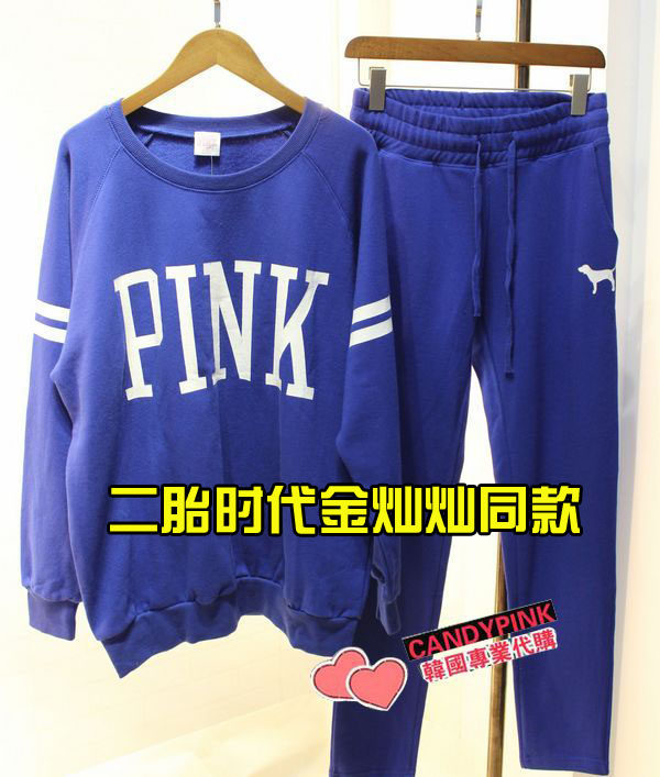 二胎时代金灿灿同款【CHERRY PINK】秋冬韩国代购抓绒休闲套装G22