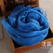 孔雀蓝真丝丝巾100%桑，蚕丝顺纡皱褶皱围巾，秋季冬季保暖披肩女士