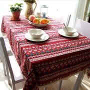 棉麻桌布布艺异域民族风台布餐桌布茶几布盖巾波西米亚红蓝