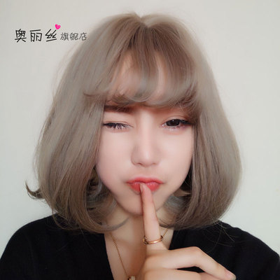 原宿假发女生空气刘海逼真丸子头假发套梨花头短卷发蓬松中分短发