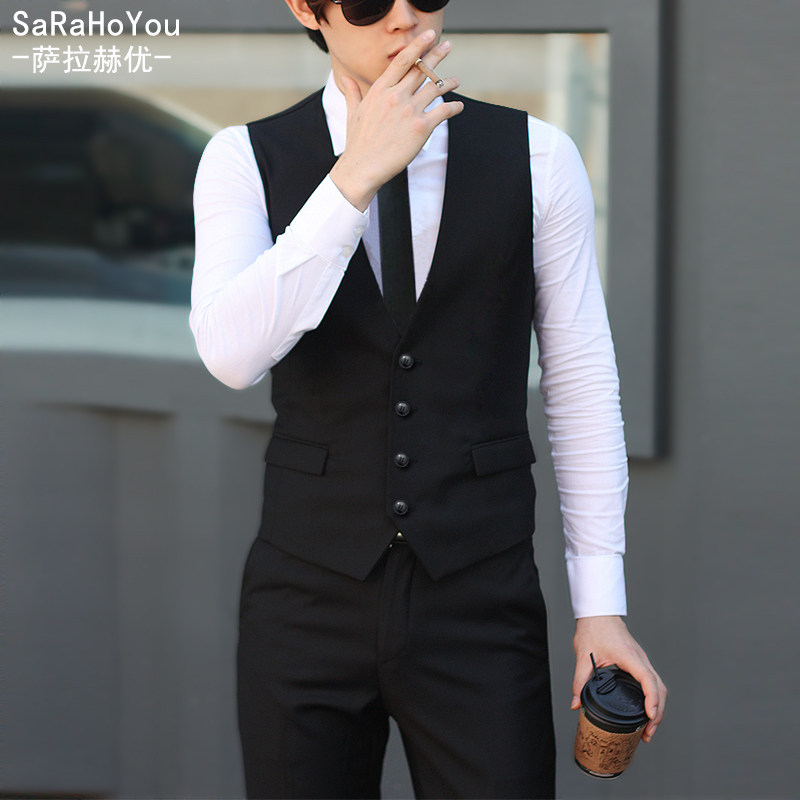 sarahoyou男西装马甲 英伦修身马夹 时尚韩版潮 西服背心马甲爆款