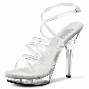外贸大码女鞋罗马风格，交叉镂空露趾凉鞋，12厘米13公分高跟鞋水晶鞋