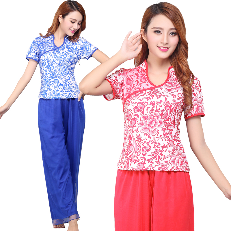 杨艺红草中老年广场舞服装夏套装新款短袖上衣裤舞蹈表演服成人女
