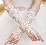 婚纱手套露指长款夏季蕾丝花边韩式白色新娘结婚手套