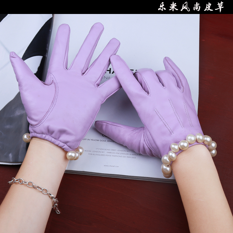 2017 Autumn and winter new pattern Thin section genuine leather glove Sheepskin violet Pearl fashion High-end have cash less than that is registered in the accountsin the Accessories/Leather belt/Hat/Muffler , Gloves category - from Buy2taobao.com to provide professional Taobao agent buy service