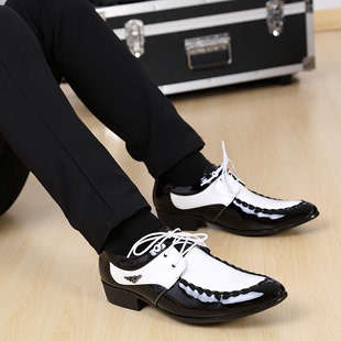 黑白拼色尖头皮鞋，男韩版时尚英伦发型师潮流，男鞋流行休闲皮鞋