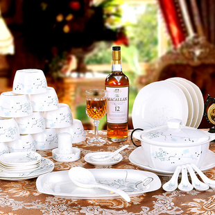 景德镇56头陶瓷餐具套装 28头家用简约骨瓷碗碟盘子套装 结婚礼物