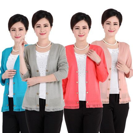 秋夏新款中年妇女装针织衫加肥加大<em>码开衫</em>披肩