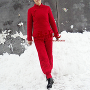 红高粱秋冬女士唐装中式复古大红立领手工，棉袄上衣短款外套可