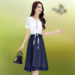 2016春秋夏两件套棉麻连衣裙女长裙收腰纯色