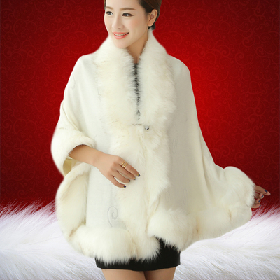 女士冬季仿羊绒新娘婚纱纯红白色皮草外套加厚披肩斗篷加大码围巾