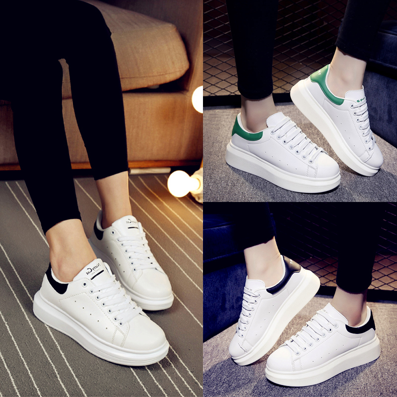 秋季韩版小白鞋女鞋子增高系带运动休闲鞋冬季棉鞋学生白色板鞋女