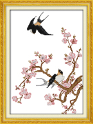 小幅简单印花十字绣客厅，卧室走廊梅花燕子，图案花鸟画春天气息