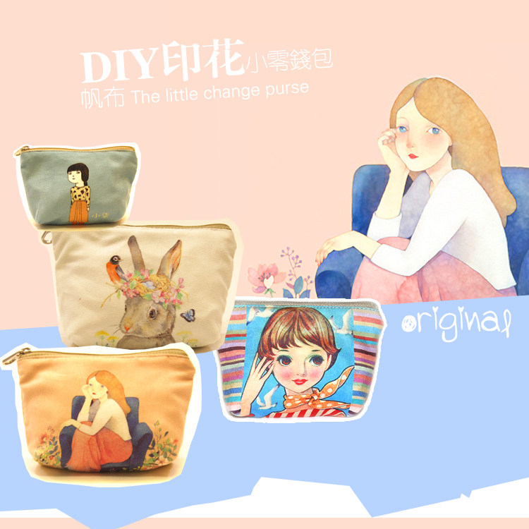 满56包邮创意帆布零钱包小钱包卡通可爱甜美淑女小清新文艺
