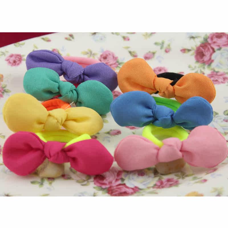 韩版头饰发饰 儿童糖果荧光色双色撞色蝴蝶结发圈头绳头花发绳