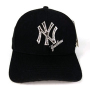 韩版镶钻MLB棒球帽男女士潮款NY鸭舌帽金属牌钻石弯檐情侣帽子
