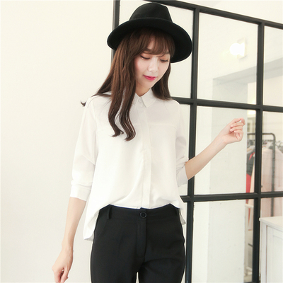 韩国立领打底白衬衫女款职业春秋学院风韩范简