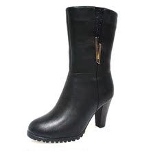 意尔康冬季正品真皮保暖女靴时尚潮流高跟女鞋S752AM05611X-10黑图片